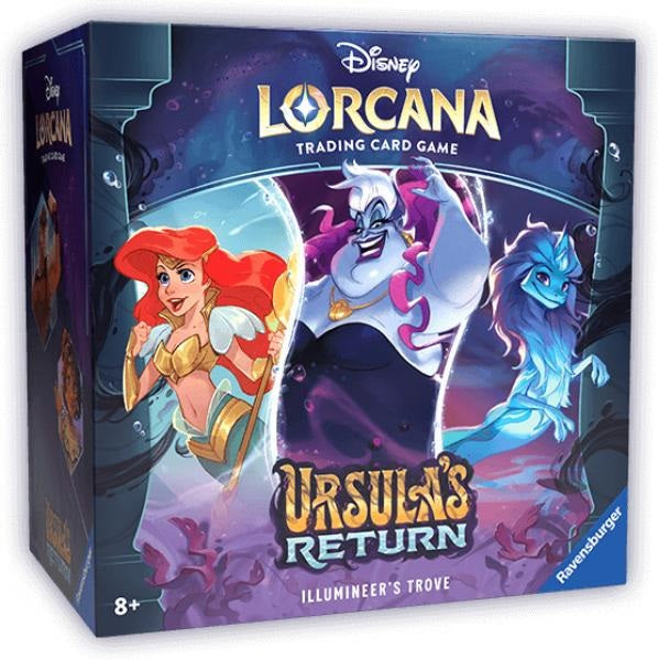 New Lorcana set - Ursula's Return! Starter decks, booster boxes, trove trainer sets, and gift sets available next week!!