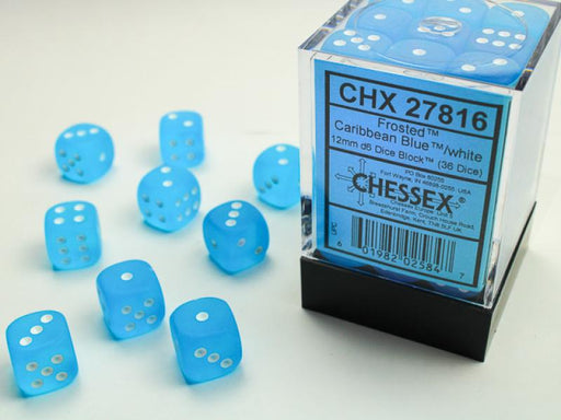 12mm D6 Dice Block (36): Frosted Carribean Blue/White