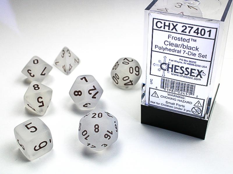 Poly Dice Set (7): Frosted Clear/Black