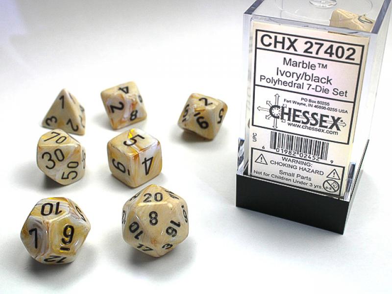 Poly Dice Set (7): Marble Ivory/Black