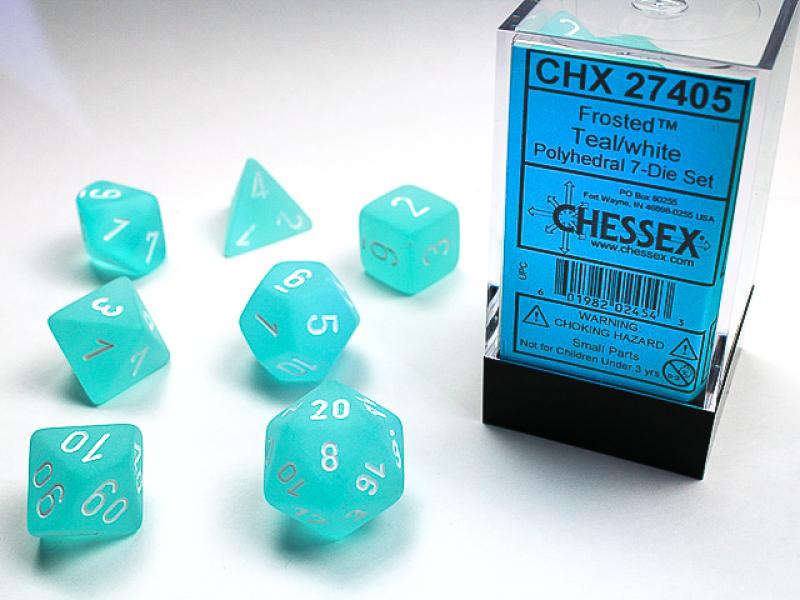 Poly Dice Set (7): Frosted Teal/White
