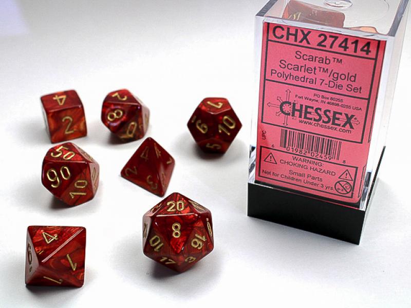 Poly Dice Set (7): Scarab Scarlet/Gold