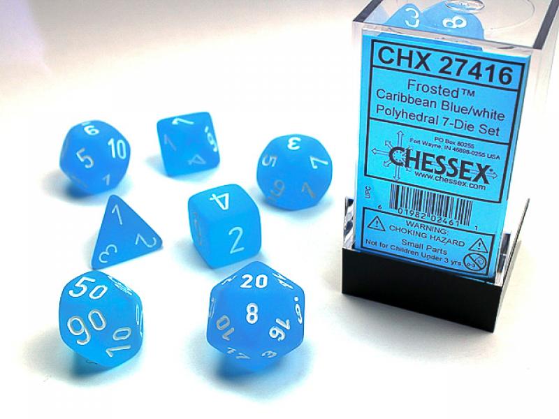 Poly Dice Set (7): Frosted Caribbean Blue/White