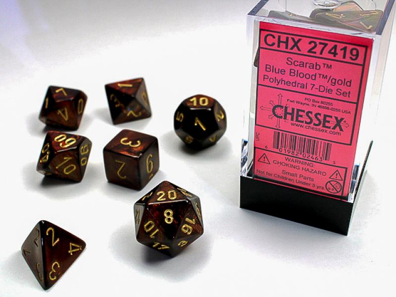 Poly Dice Set (7): Scarab Blue Blood/Gold