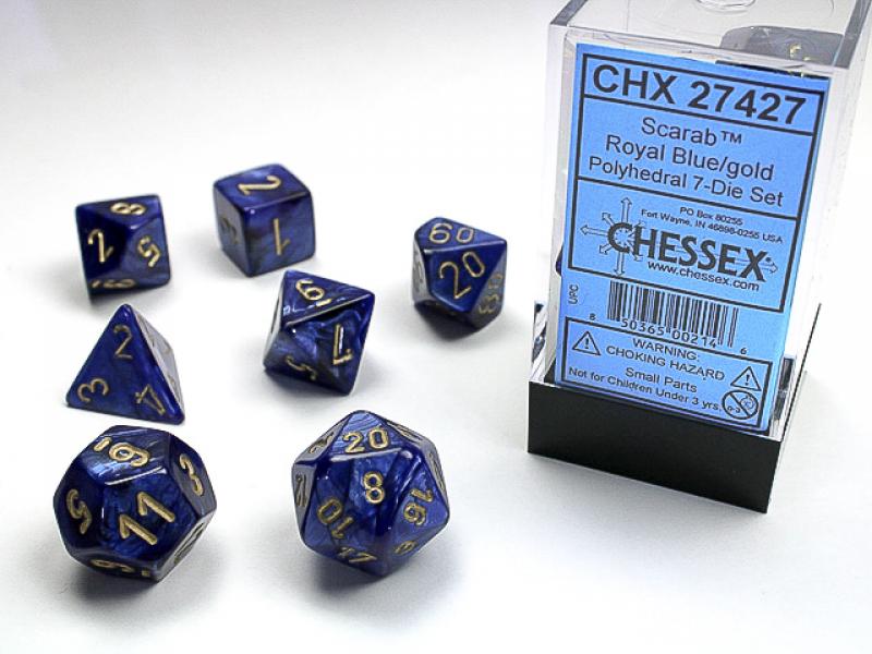 Poly Dice Set (7): Scarab Royal Blue/Gold