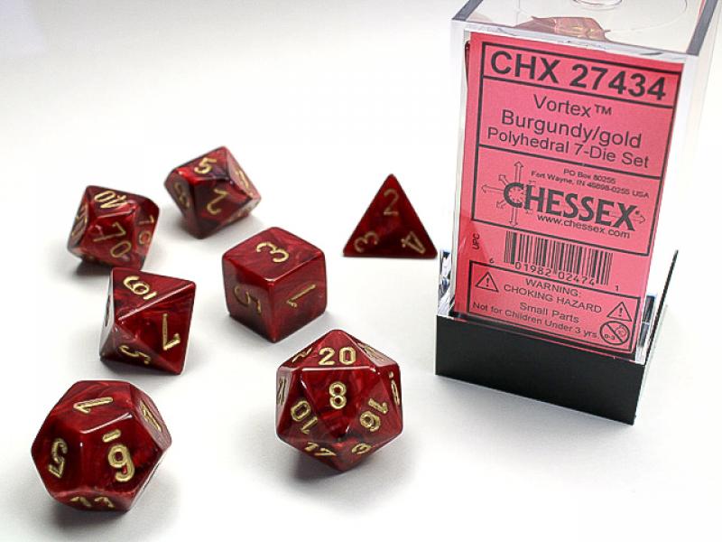 Poly Dice Set (7): Vortex Burgundy/Gold