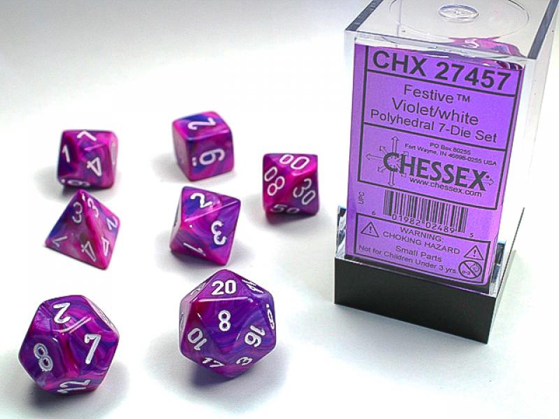 Poly Dice Set (7): Festive Violet/White