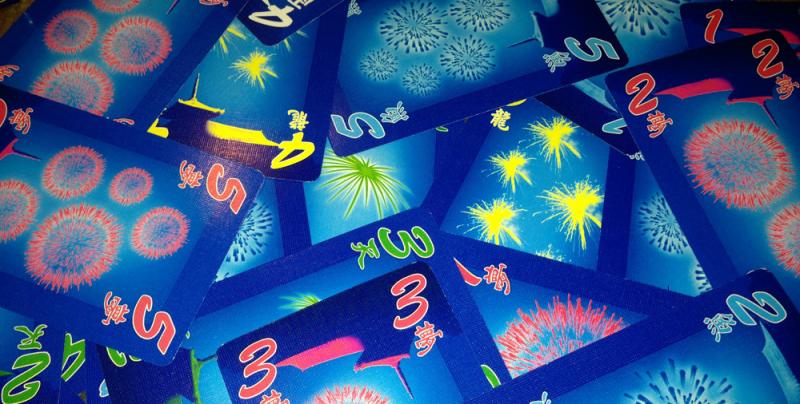Hanabi board game colourful cards