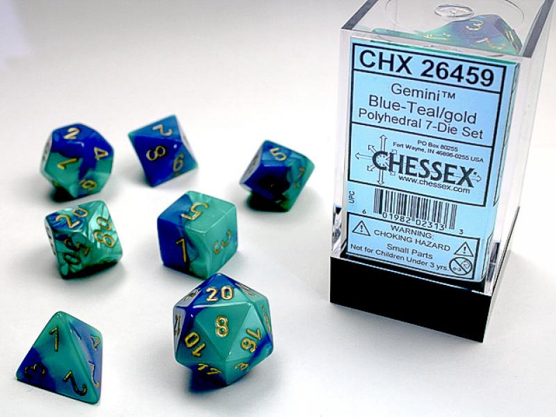 Poly Dice Set (7): Gemini Blue-Teal/Gold