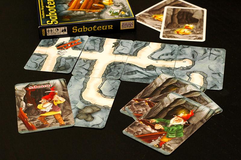 Saboteur board game tiles and cards