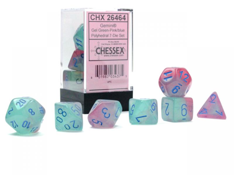 Gemini Polyhedral Gel Green-Pink/blue Luminary 7-Die Set