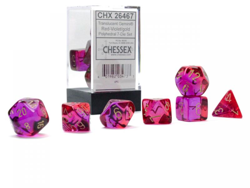 Gemini Polyhedral Translucent Red-Violet/gold 7-Die Set