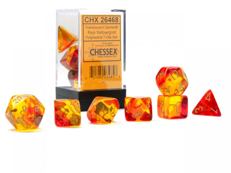 Gemini Polyhedral Translucent Red-Yellow/gold 7-Die Set