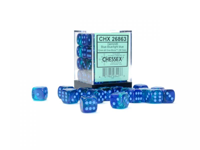 Gemini 12mm d6 Blue-Blue/light blue Luminary Dice Block (36 dice)