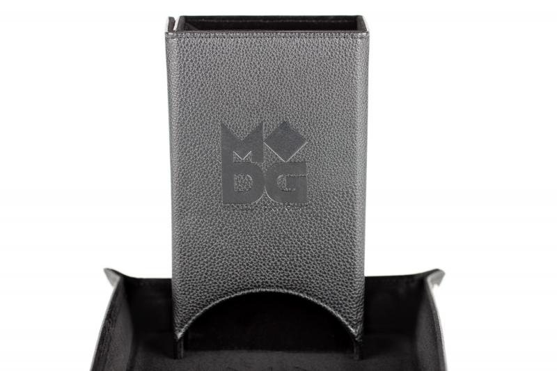 Fold Up Leather Dice Tower: Black