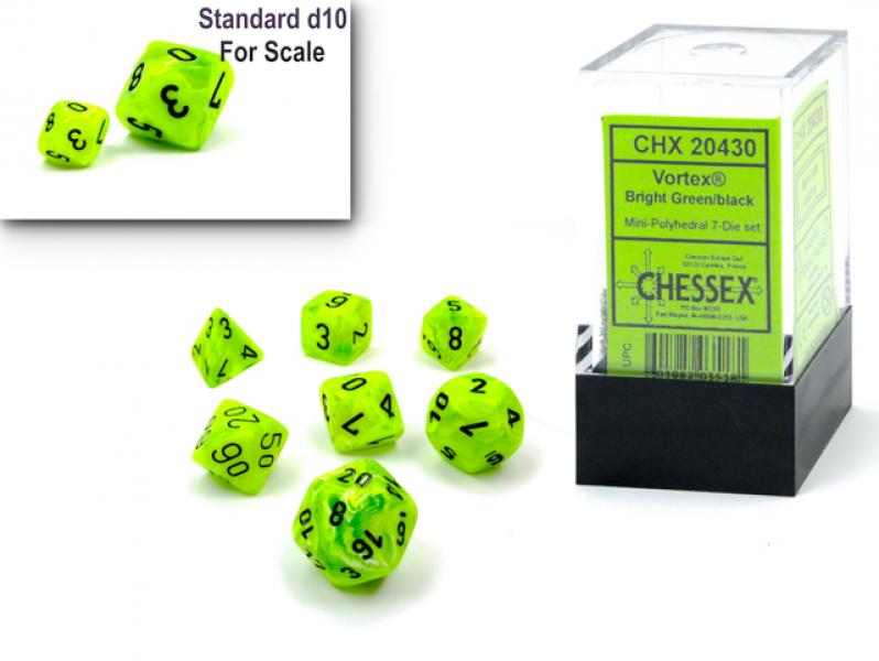 Vortex Mini-Polyhedral Bright Green/black 7-Die Set