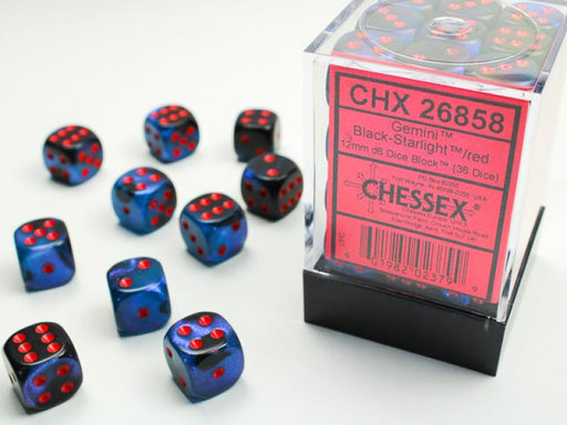 12mm D6 Dice Block (36): Gemini Black-Starlight/Red