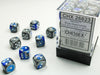 12mm D6 Dice Block (36): Gemini Blue-Steel/White
