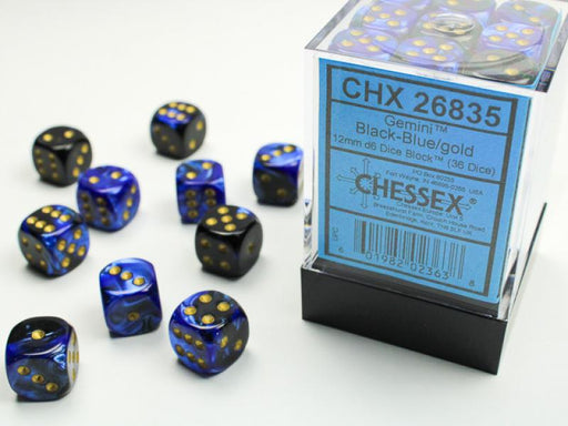 12mm D6 Dice Block (36): Gemini Black-Blue/Gold