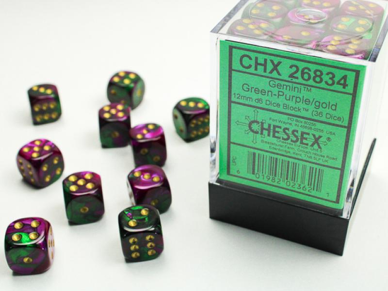 12mm D6 Dice Block (36): Gemini Green-Purple