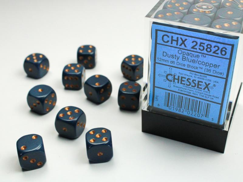 12mm D6 Dice Block (36): Opaque Dusty Blue/Gold