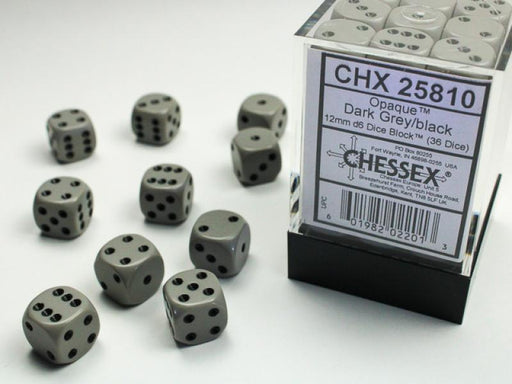12mm D6 Dice Block (36): Opaque Grey/Black