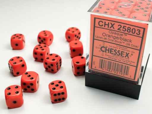 12mm D6 Dice Block (36): Opaque Orange/Black