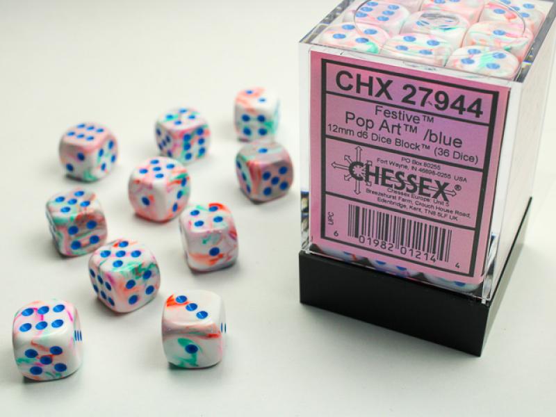 12mm D6 Dice Block (36): Pop Art /Blue