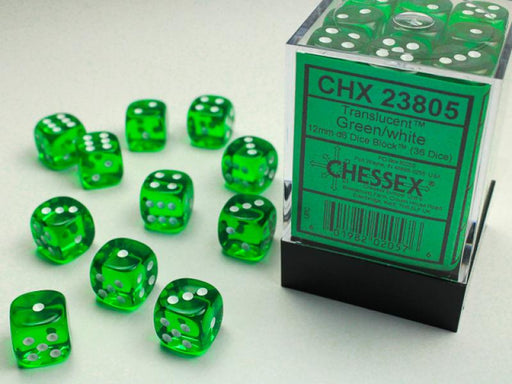 12mm D6 Dice Block (36): Trans. Green/White