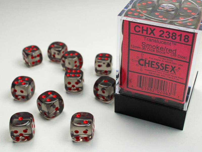 12mm D6 Dice Block (36): Trans. Smoke/Red