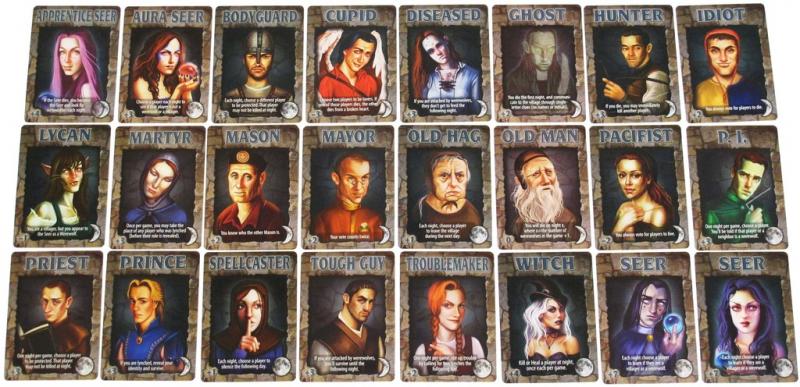 Ultimate Werewolf board game character cards