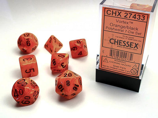 Poly Dice Set (7): Vortex Orange/Black