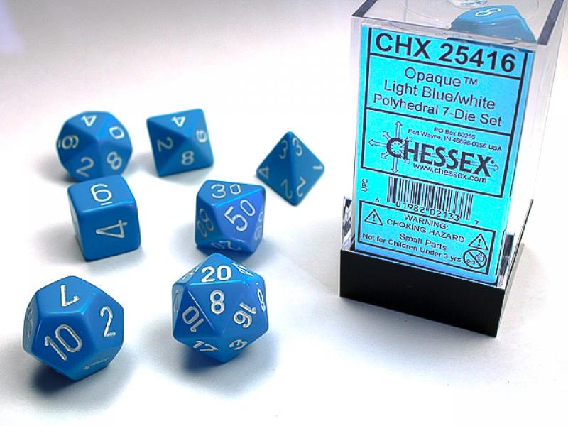 Poly Dice Set (7): Opaque Light Blue/White