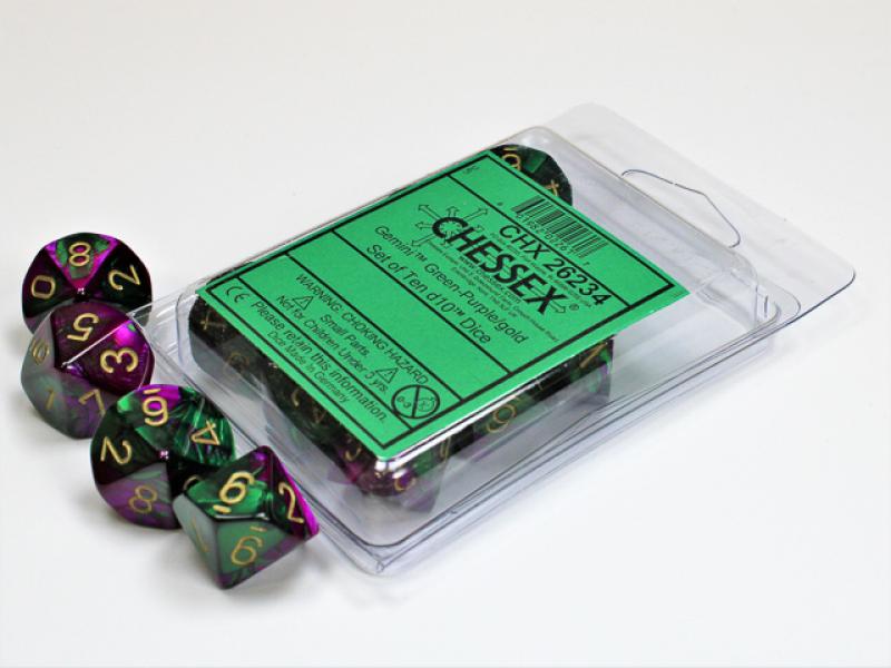 D10 Set (10): Gemini Green-Purple w/gold