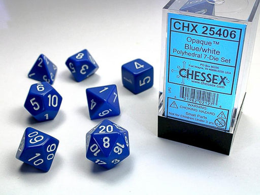 Poly Dice Set (7): Opaque Blue/White