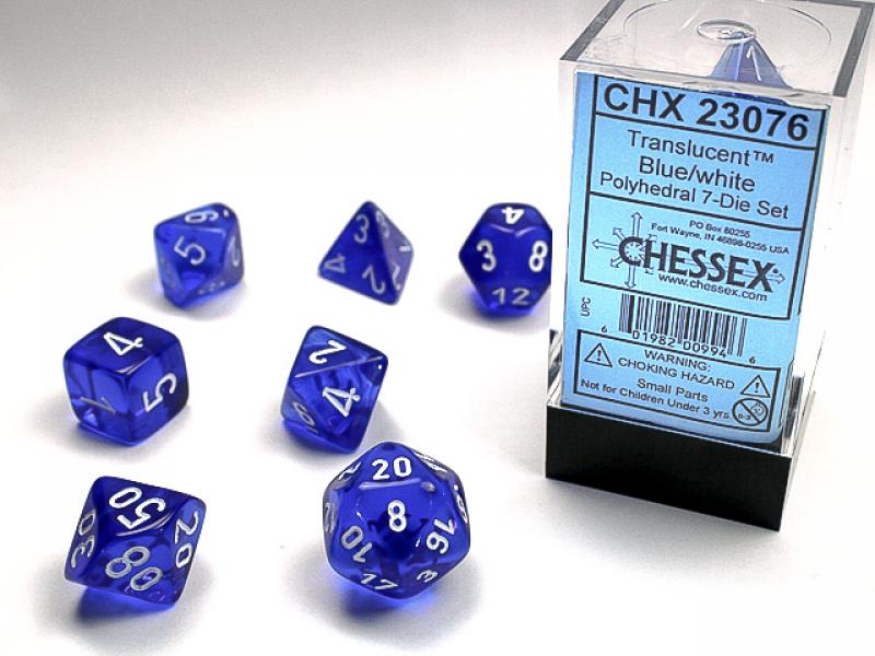Poly Dice Set (7): Translucent Blue/White