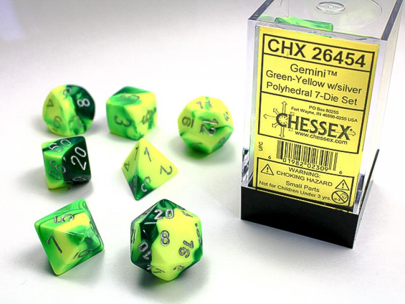 Poly Dice Set (7): Gemini Green-Yellow/Silver
