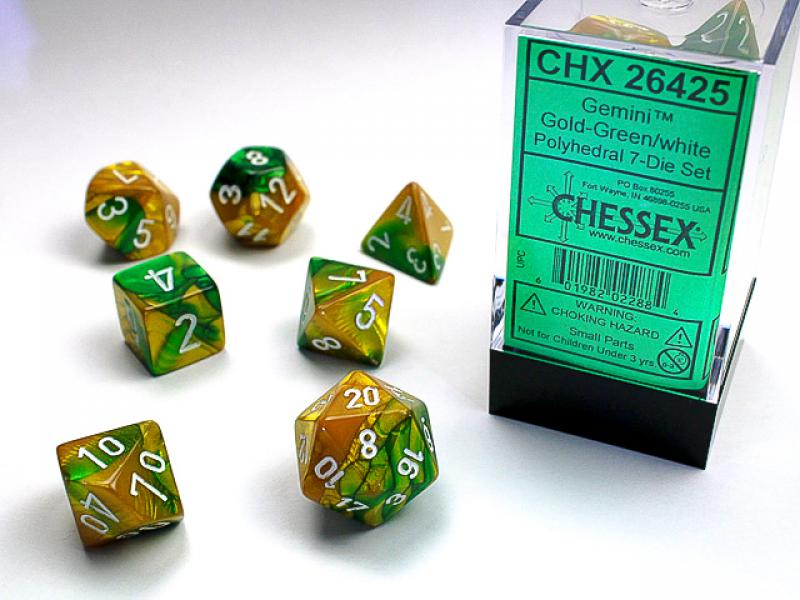 Poly Dice Set (7): Gemini Gold-Green/White