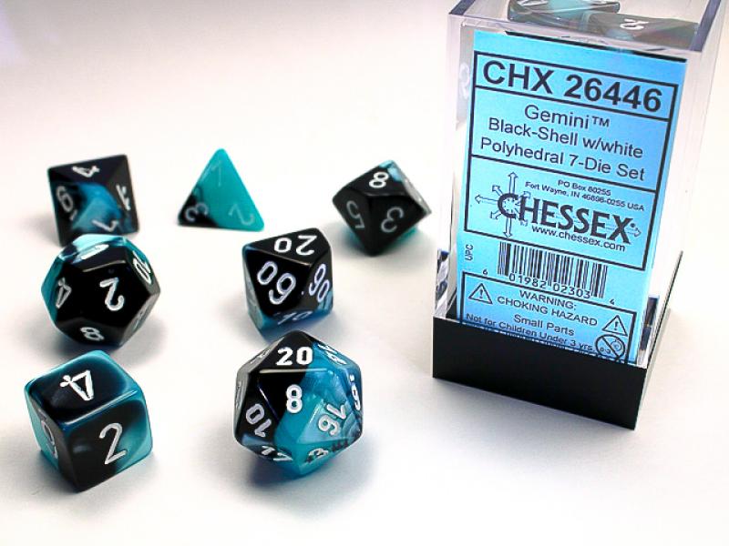 Poly Dice Set (7): Gemini Black-Shell/White