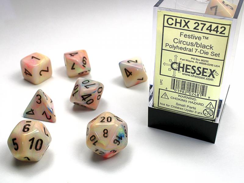 Poly Dice Set (7): Festive Circus/Black