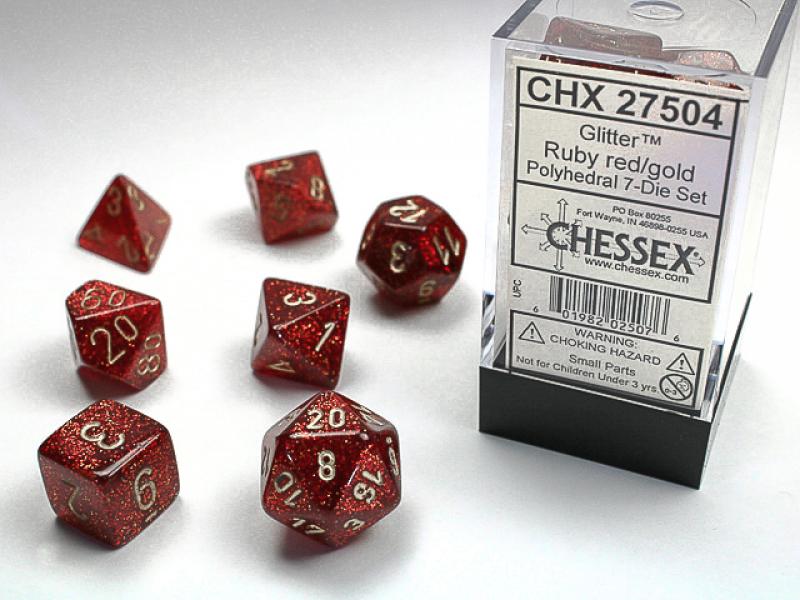 Poly Dice Set (7): Glitter Ruby/Gold