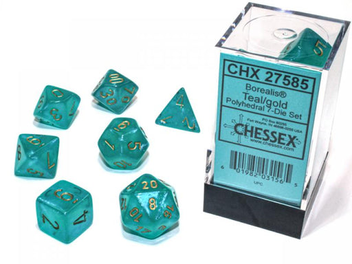 Borealis Polyhedral Teal/gold Luminary 7-Die Set