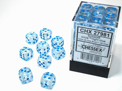 Borealis 12mm d6 Luminary Dice Block: Icicle/ Light blue