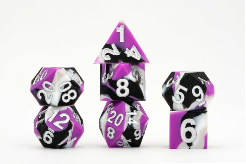 16mm Pride Sharp Edge Silicone Rubber Poly Dice Set - Asexual: Gaymers Pride: FanRoll