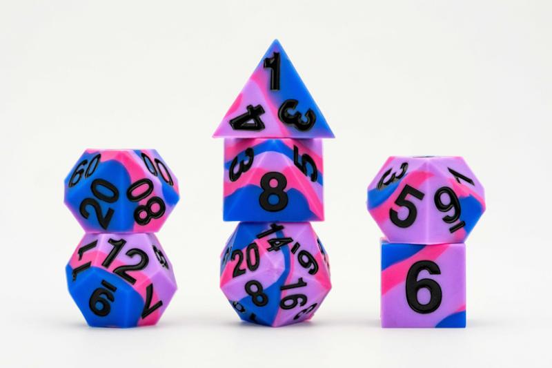 16mm Pride Sharp Edge Silicone Rubber Poly Dice Set - Bisexual: Gaymers Pride: FanRoll