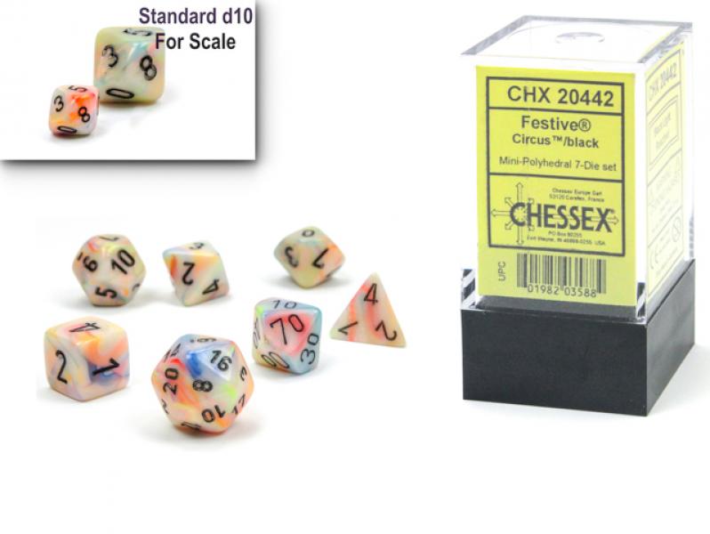 Festive Mini-Polyhedral CircusTM/black 7-Die Set