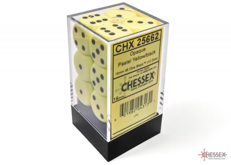 Opaque 16mm d6 Pastel Yellow/black Dice Block (12 dice) [ Pre-order ]