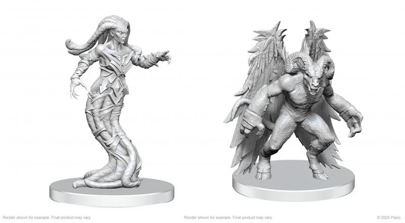 Gylou (Handmaiden Devil) & Ferrugon (Rust Devil): Pathfinder Battles Deep Cuts Unpainted Miniatures [Pre-order]