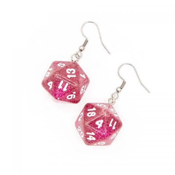 D20 Dice Earrings | Pink Sparkle | D&D Jewelry