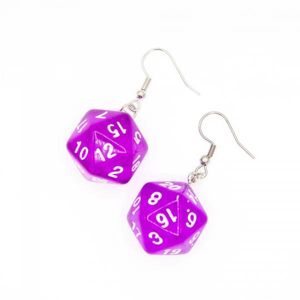 D20 Dice Earrings | Transparent Purple | D&D Jewelry